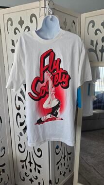 Fly Society Graphic T Shirt Pinup Girl Red White Streetwear Tee Mens Large NWOT
